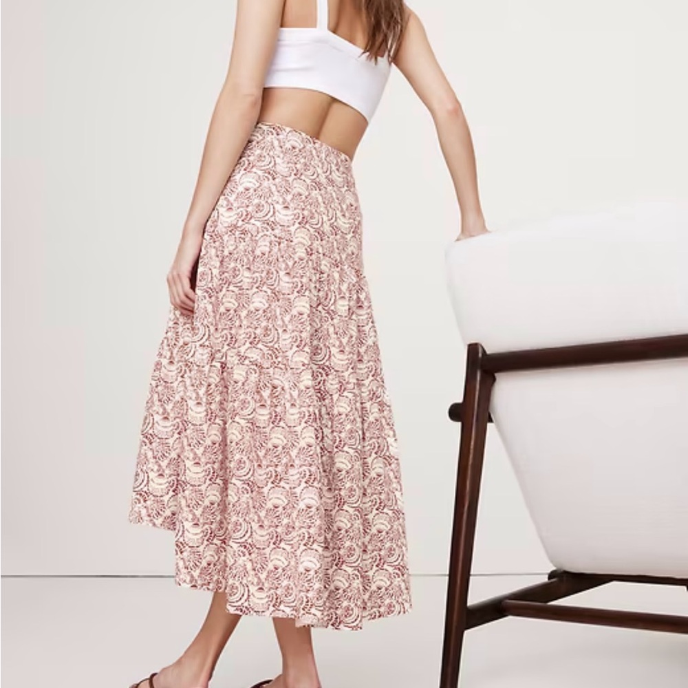 Banana Republic Pink and White Printed Tiered Midi Skirt - Picture 2 of 7